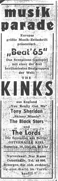 Anzeige für 'Beat 65' in den Schleswiger Nachrichten (7.10.65), Abbildung: Archiv Frank Mootz